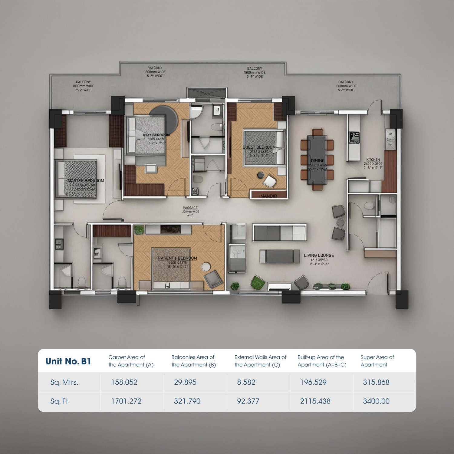 4 BHK 3400 Sq. Ft. Apartment in MNB Ananta Vilasa