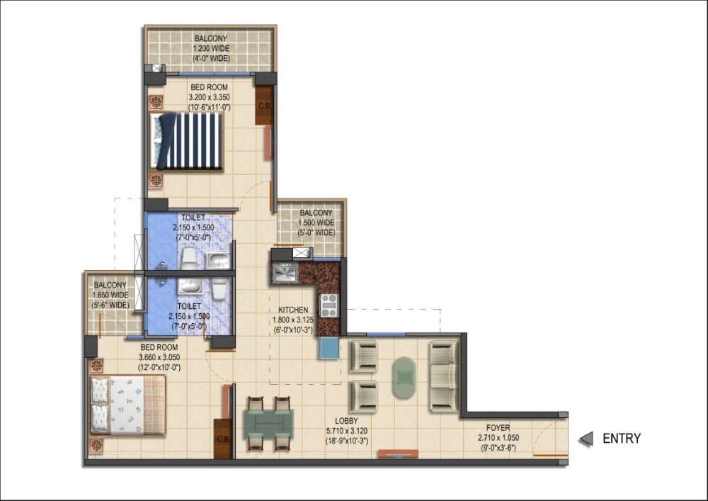 2 BHK 1100 Sq. Ft. Apartment in MRG The Balcony