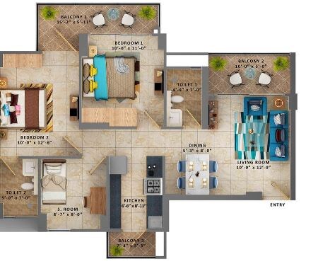 Floor plan of 2 BHK 704 Sq. Ft. Apartment in MRG Ultimus, Gurgaon