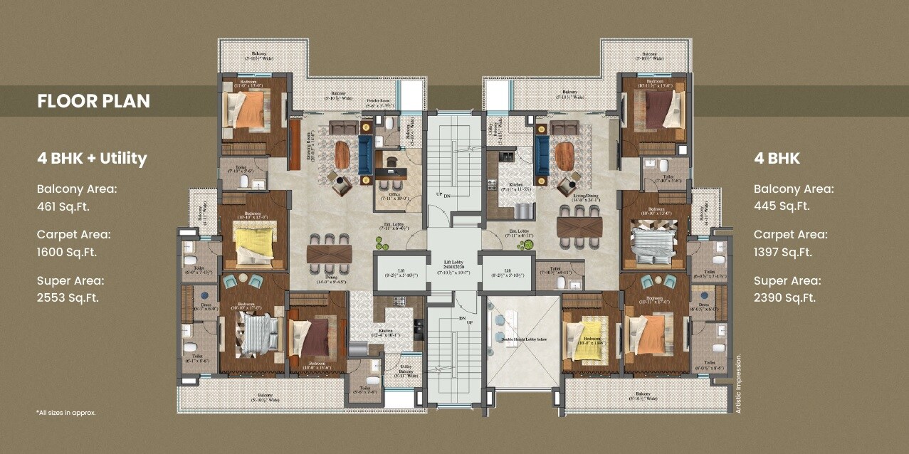 Floor plan of 4 BHK 2390 Sq. Ft. Apartment in Navraj The Antalyas, Gurgaon