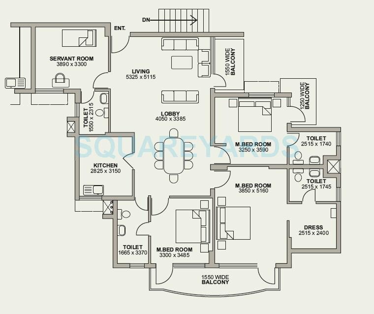Floor plan of 3 BHK 2117 Sq. Ft. Apartment in NBCC Green View, Gurgaon