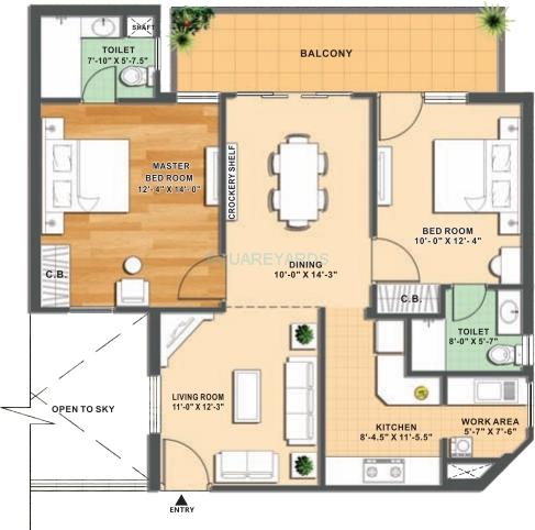 Floor plan of 2 BHK 1243 Sq. Ft. Apartment in Nimai Familia, Gurgaon