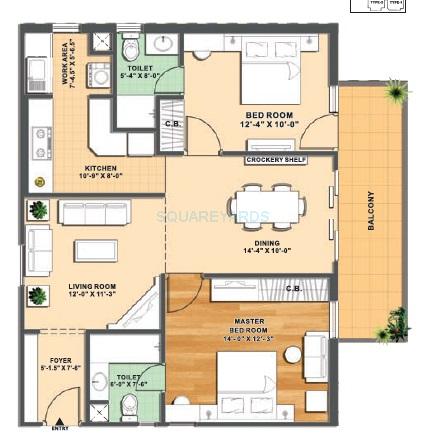 Floor plan of 2 BHK 1280 Sq. Ft. Apartment in Nimai Familia, Gurgaon