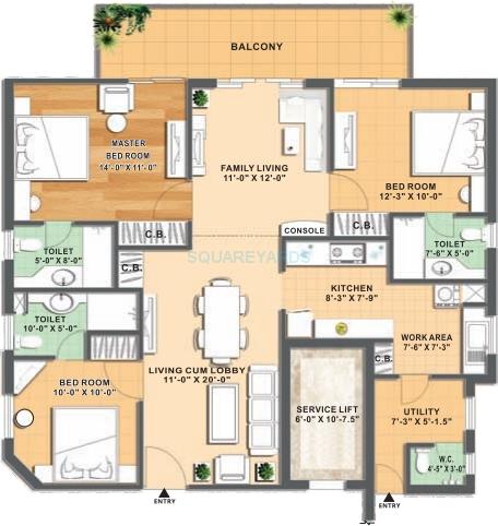 Floor plan of 3 BHK 1657 Sq. Ft. Apartment in Nimai Familia, Gurgaon