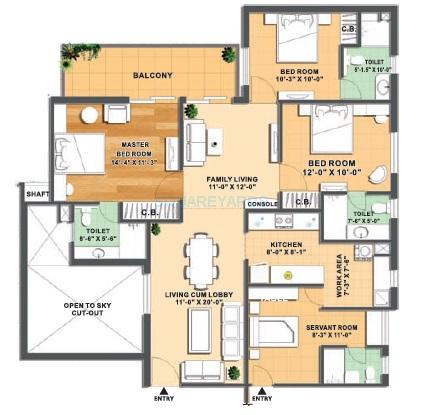 Floor plan of 3 BHK 1767 Sq. Ft. Apartment in Nimai Familia, Gurgaon