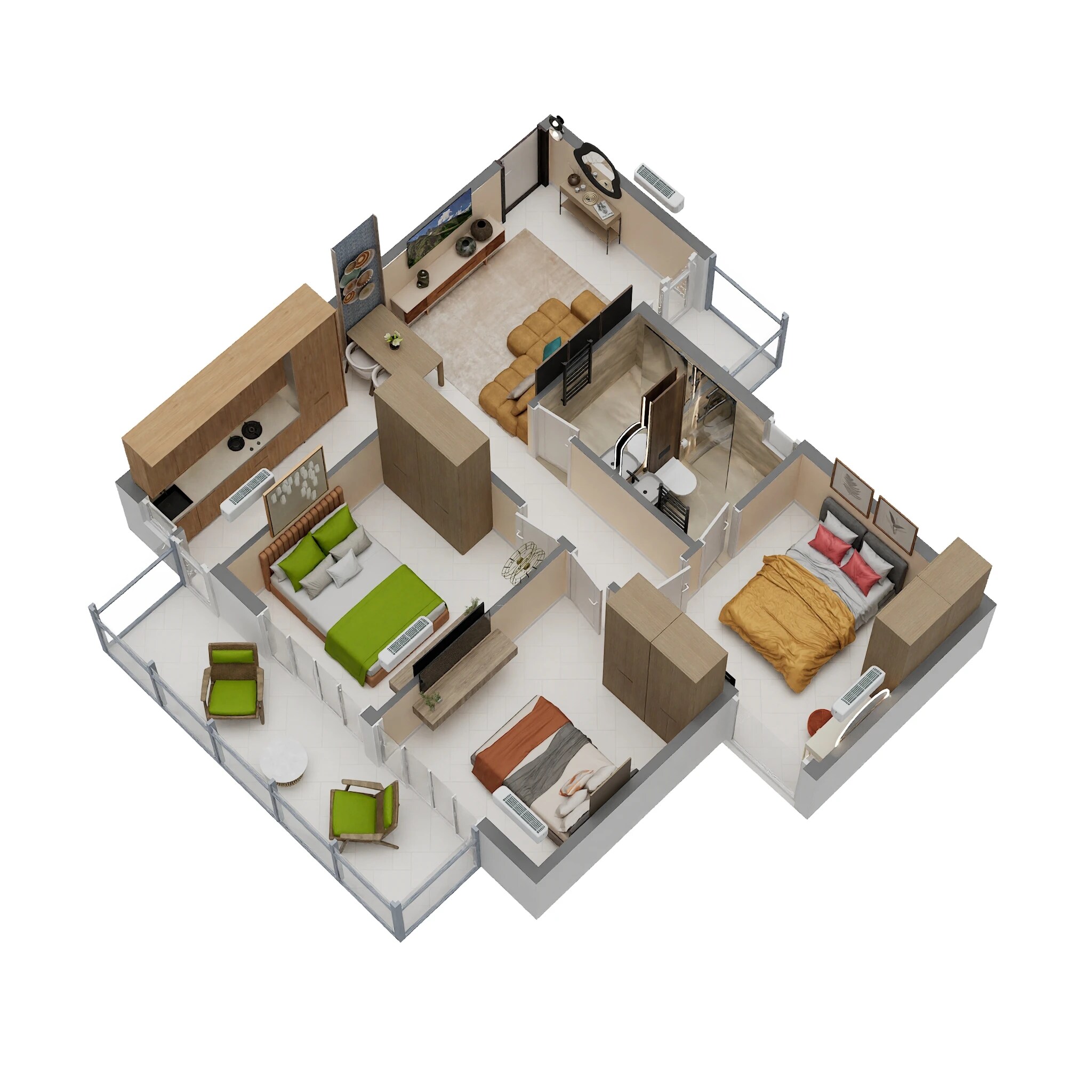 Floor plan of 3 BHK 645 Sq. Ft. Apartment in Nowara Nakshatra, Gurgaon