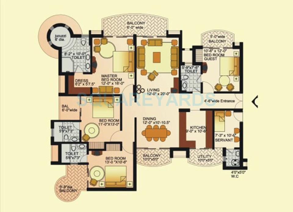 Floor plan of 4 BHK Apartment - 2560 sq. ft. in Omaxe The Nile, Gurgaon