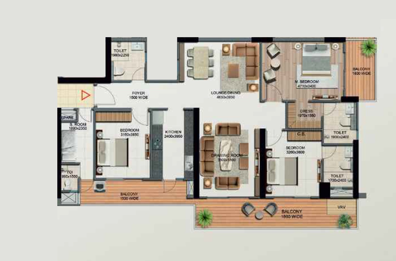 3 BHK 2190 Sq. Ft. Apartment in One The Saavira