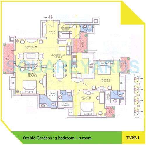 3 BHK 1575 Sq. Ft. Apartment in Orchid Gardens