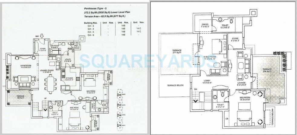 Floor plan of 4 BHK 2930 Sq. Ft. Penthouse in Orchid Gardens, Gurgaon
