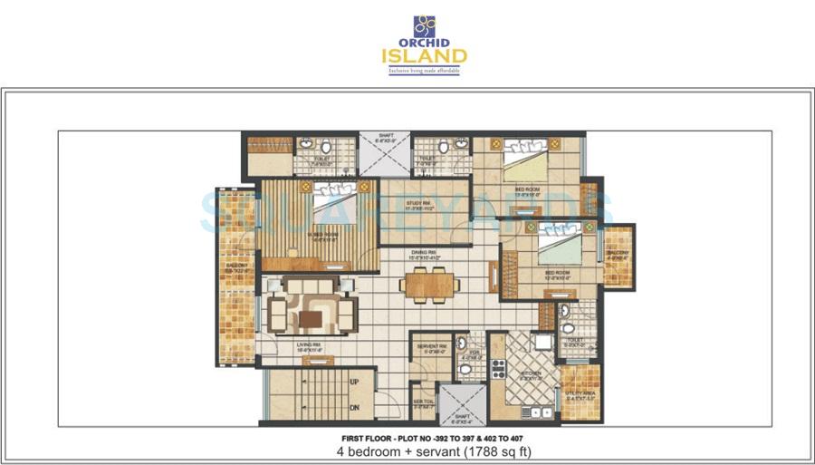 Floor plan of 4 BHK 1788 Sq. Ft. Ind Floor in Orchid Island, Gurgaon