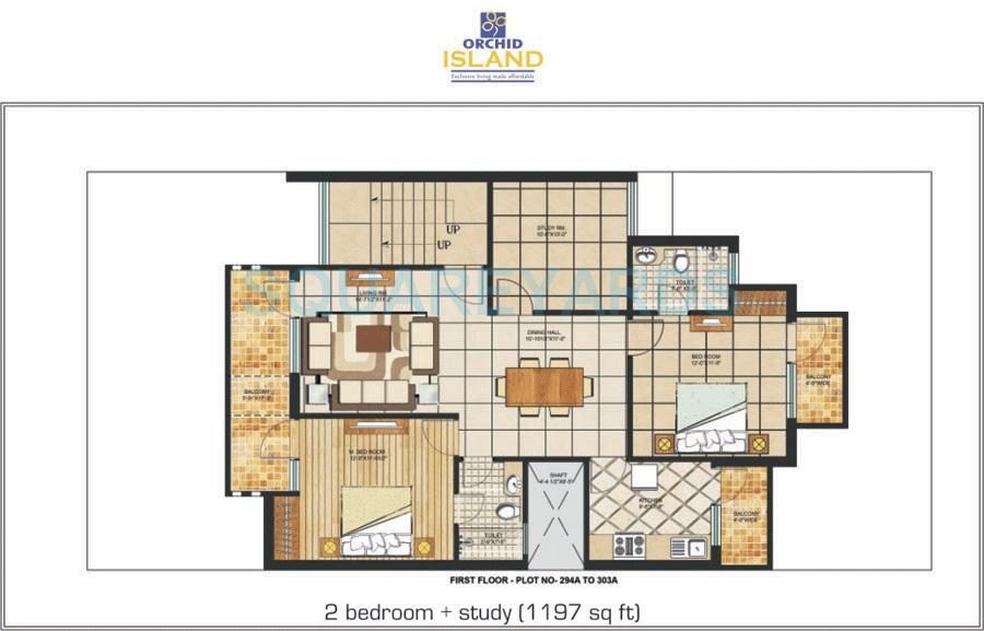 Floor plan of 2 BHK 1197 Sq. Ft. Ind Floor in Orchid Island, Gurgaon