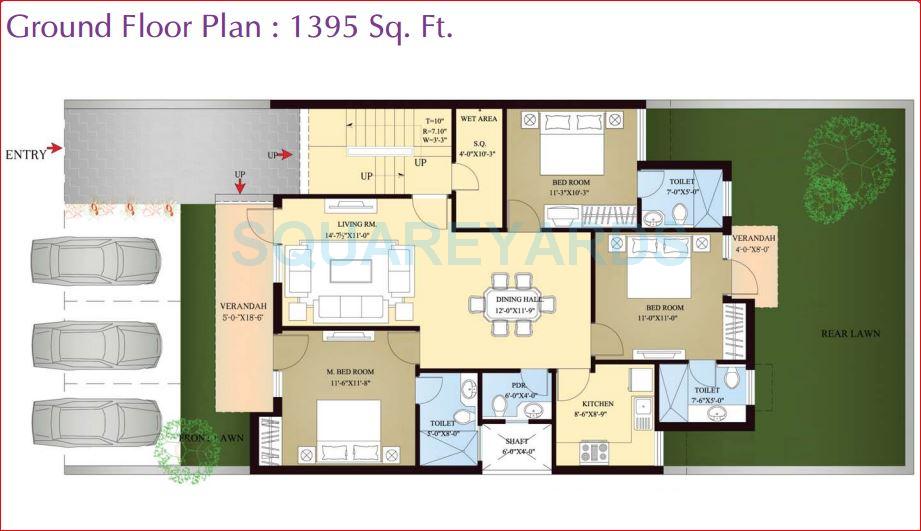 Floor plan of 3 BHK 1395 Sq. Ft. Ind Floor in Orchid Island, Gurgaon