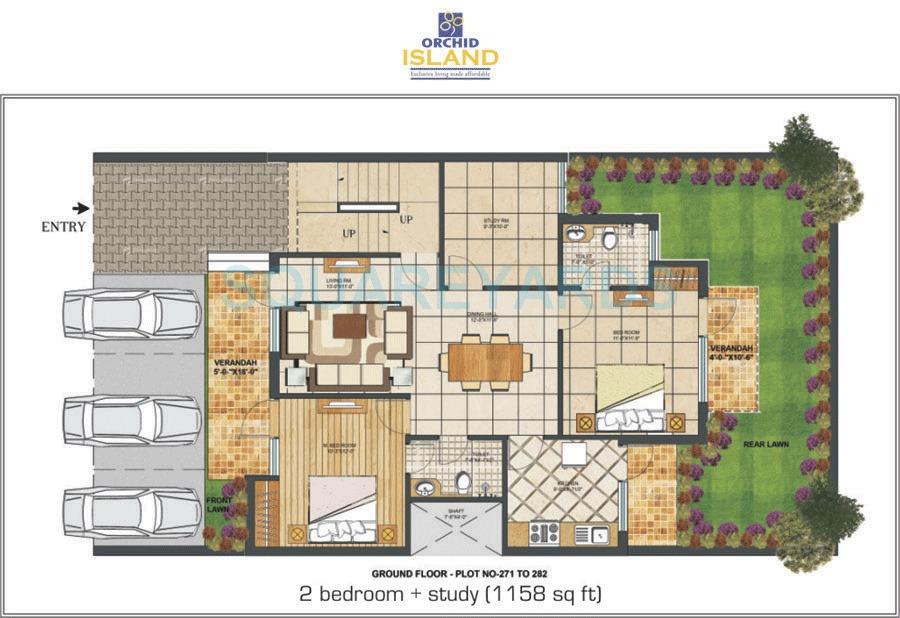 Floor plan of 2 BHK 1158 Sq. Ft. Ind Floor in Orchid Island, Gurgaon