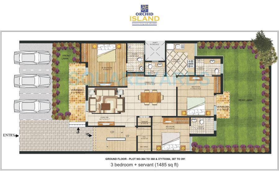 Floor plan of 3 BHK 1485 Sq. Ft. Ind Floor in Orchid Island, Gurgaon