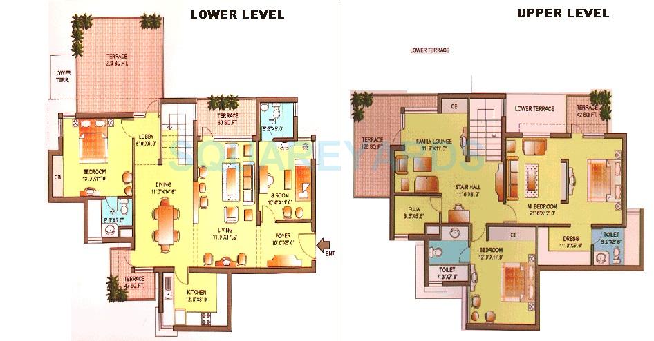 Floor plan of 3 BHK 2850 Sq. Ft. Apartment in Orchid Petals, Gurgaon