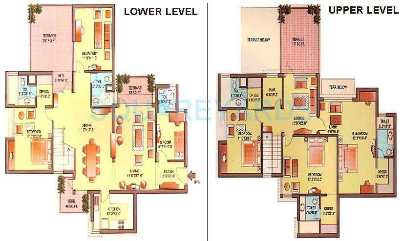 Floor plan of 4 BHK 3550 Sq. Ft. Penthouse in Orchid Petals, Gurgaon