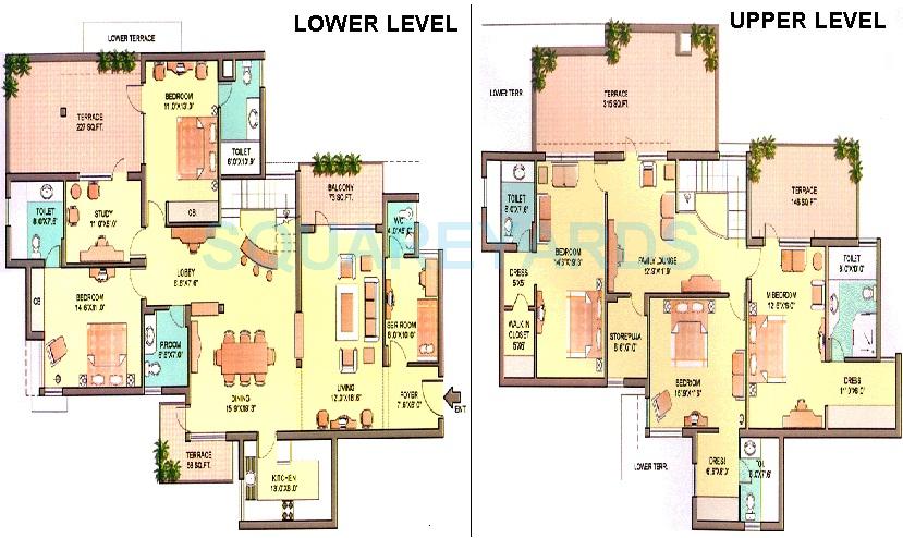 Floor plan of 5 BHK 4000 Sq. Ft. Penthouse in Orchid Petals, Gurgaon