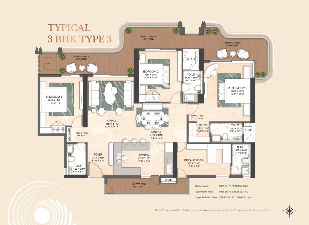 Floor plan of 3 BHK 2795 Sq. Ft. Apartment in Origen The Oryza, Gurgaon