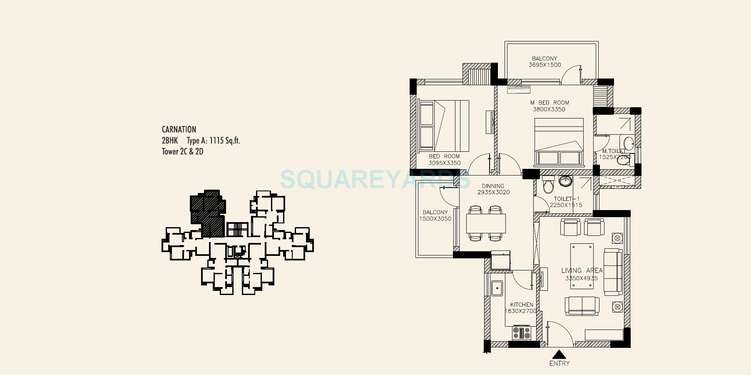 orris carnation residency apartment 2bhk 1115sqft type a 1