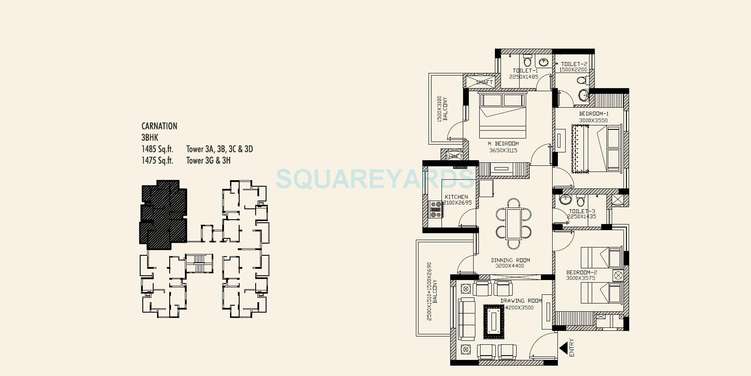 orris carnation residency apartment 3bhk 1475sqft 1
