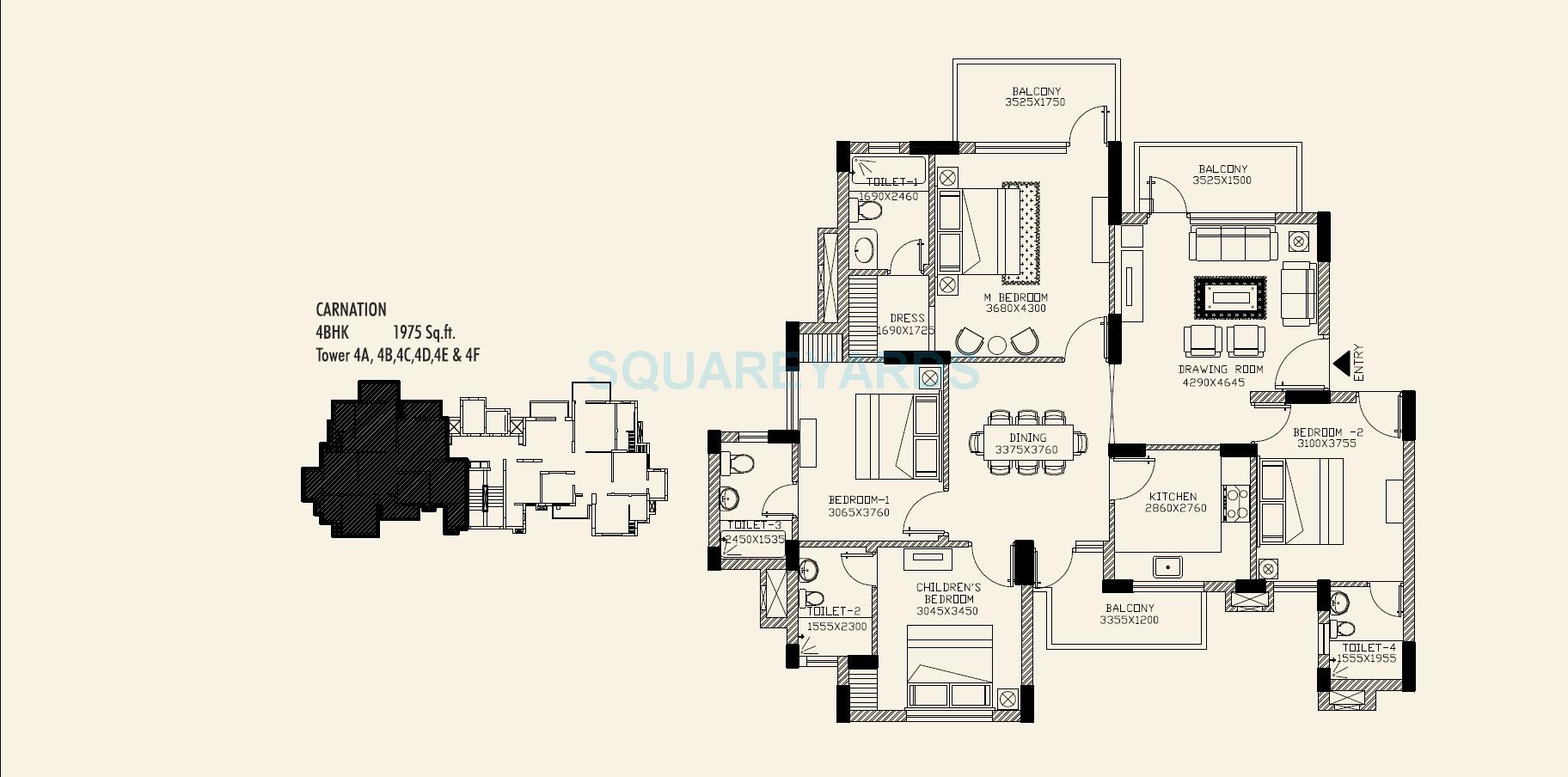 4 BHK 1975 Sq. Ft. Apartment