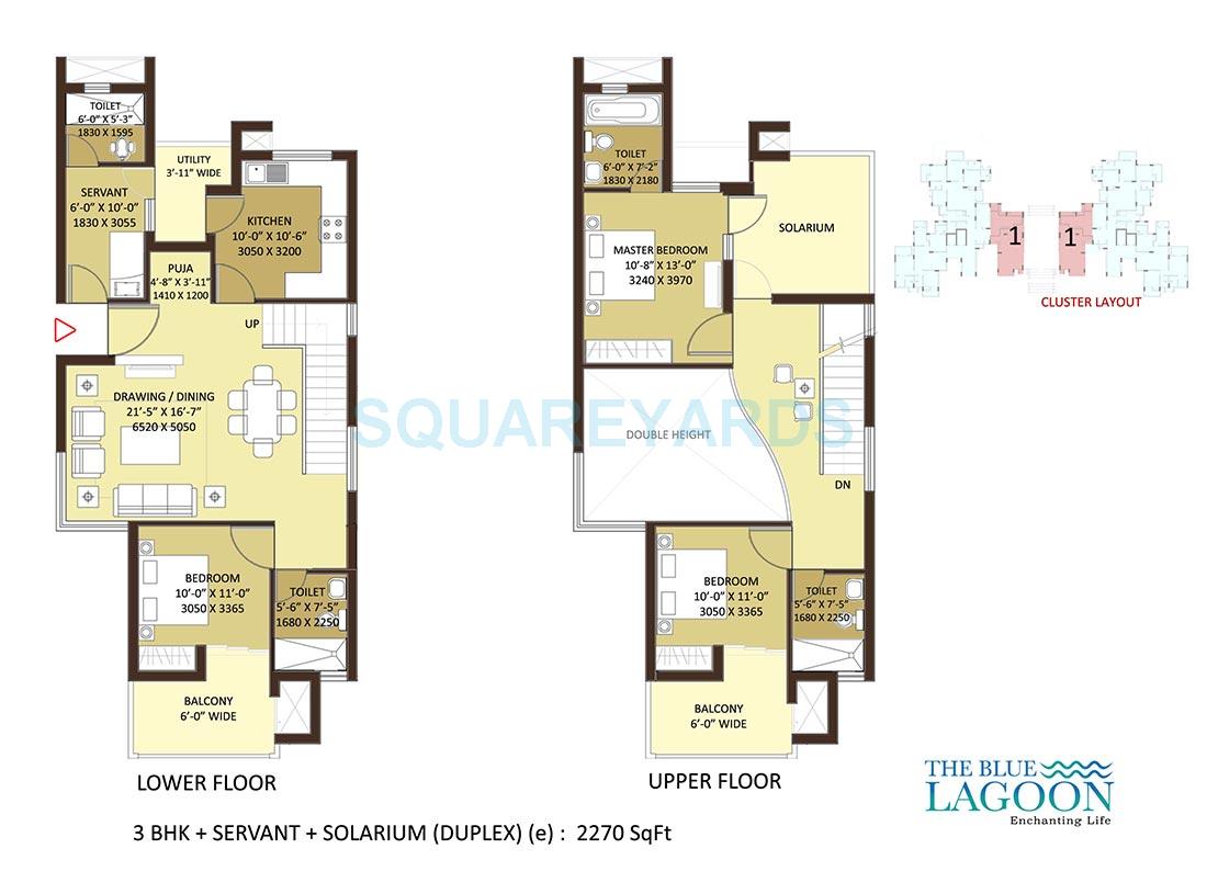 Floor plan of 3 BHK 2270 Sq. Ft. Penthouse in Orris The Blue Lagoon, Gurgaon