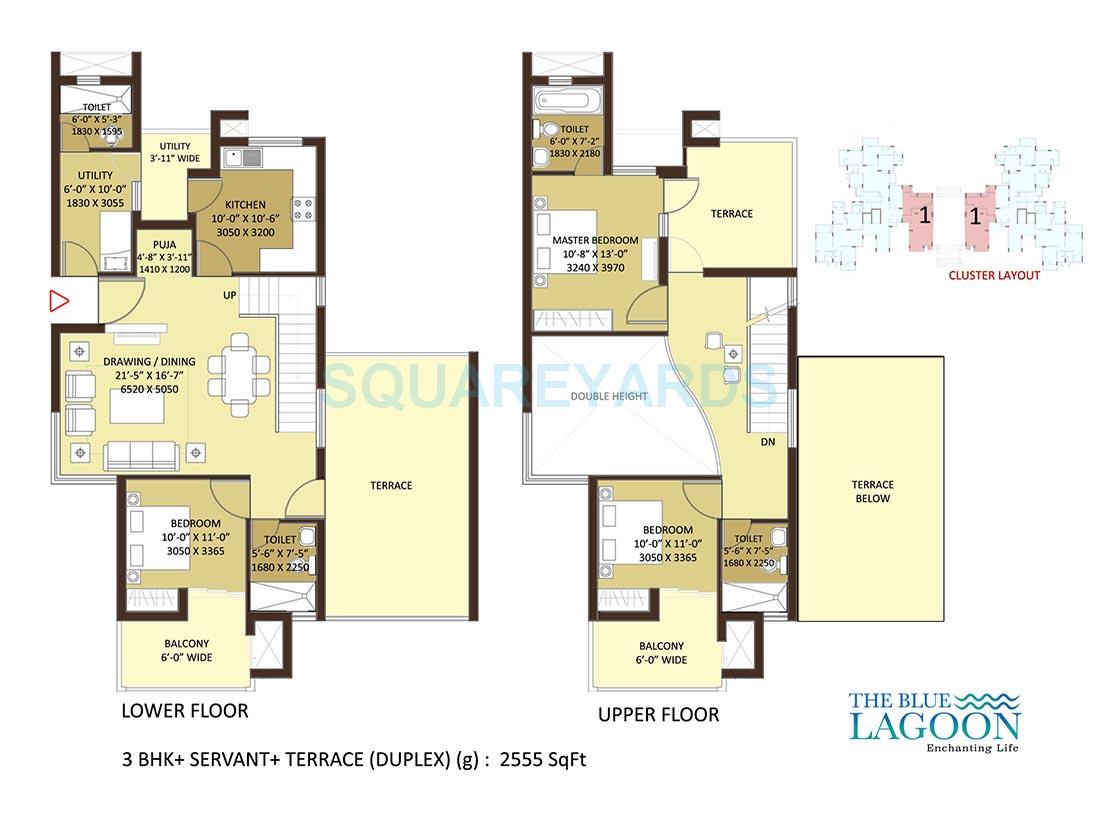 Floor plan of 3 BHK 2555 Sq. Ft. Penthouse in Orris The Blue Lagoon, Gurgaon