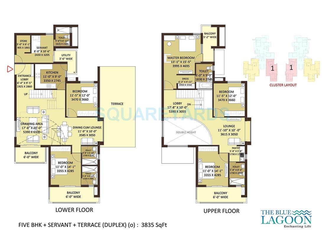 Floor plan of 5 BHK 3835 Sq. Ft. Penthouse in Orris The Blue Lagoon, Gurgaon