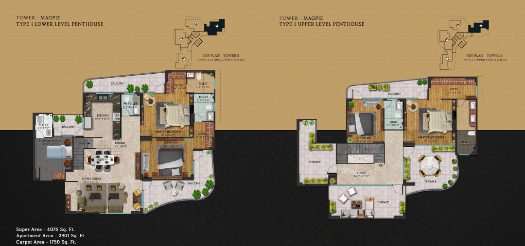 Floor plan of 4 BHK 4076 Sq. Ft. Penthouse in Oxirich Chintamani, Gurgaon
