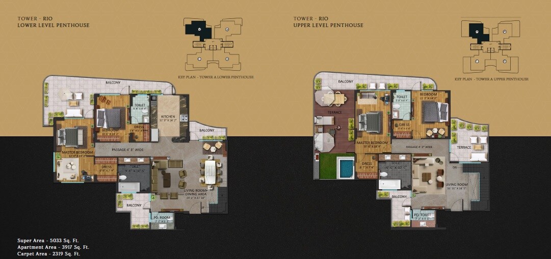 Floor plan of 4 BHK 5033 Sq. Ft. Penthouse in Oxirich Chintamani, Gurgaon