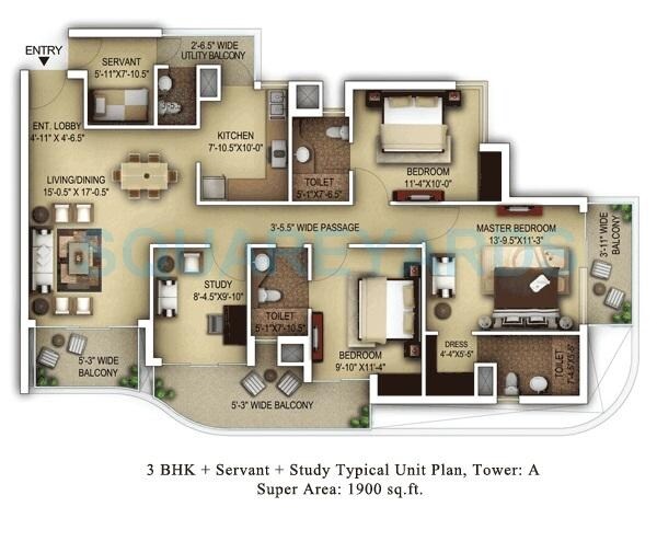  3 BHK Apartment at Paras Dews, Panwala Khusropur – for Rent