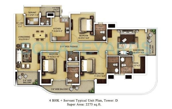 Floor plan of 4 BHK 2275 Sq. Ft. Apartment in Paras Dews, Gurgaon