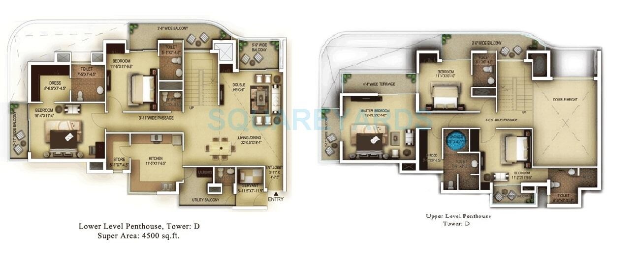 Floor plan of 5 BHK 4500 Sq. Ft. Penthouse in Paras Dews, Gurgaon