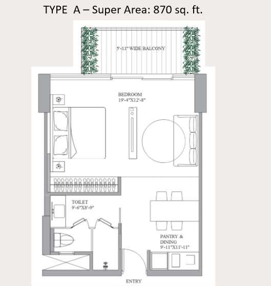 870 Sq. Ft. Studio in Paras Square Service Apartments