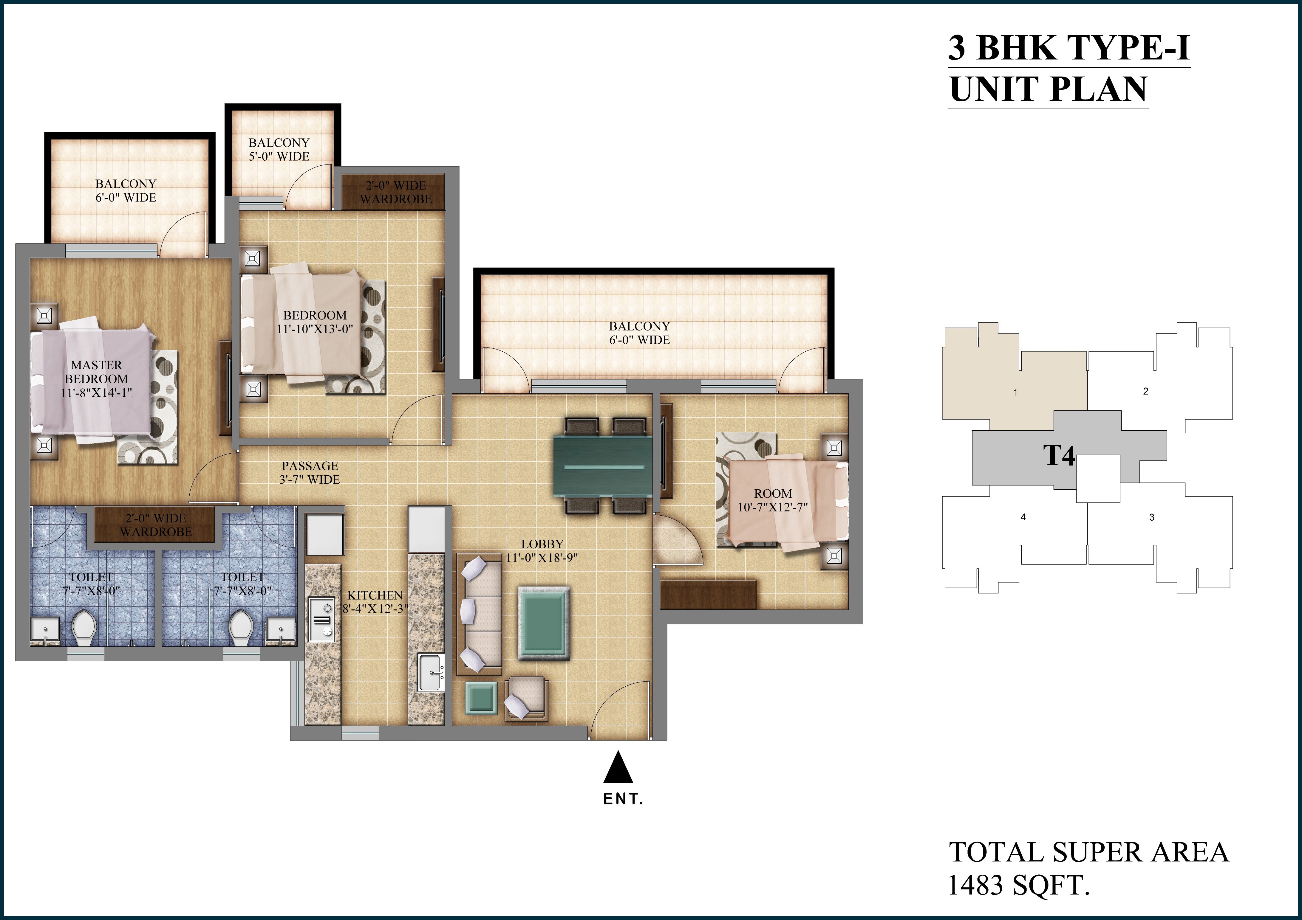  3 BHK Apartment at Pareena Micasa, Nurpur Jharsa – for Rent