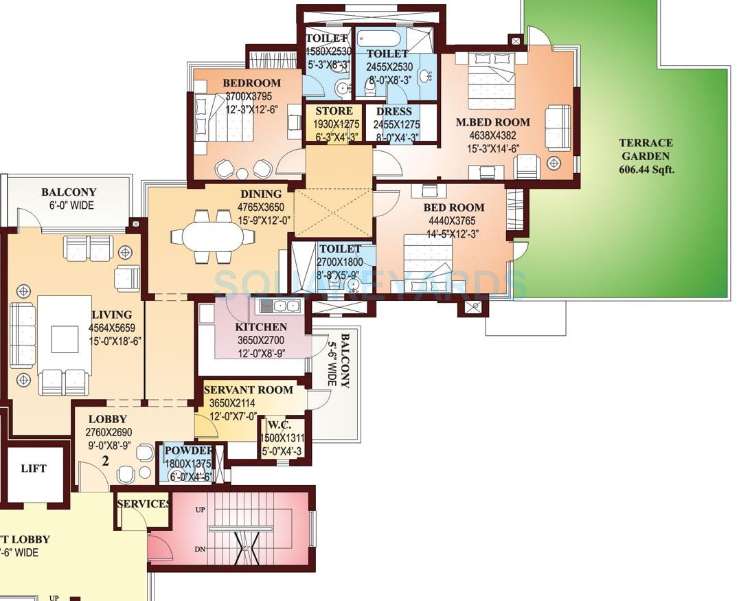 Floor plan of 3 BHK 3100 Sq. Ft. Apartment in Parsvnath Exotica, Gurgaon