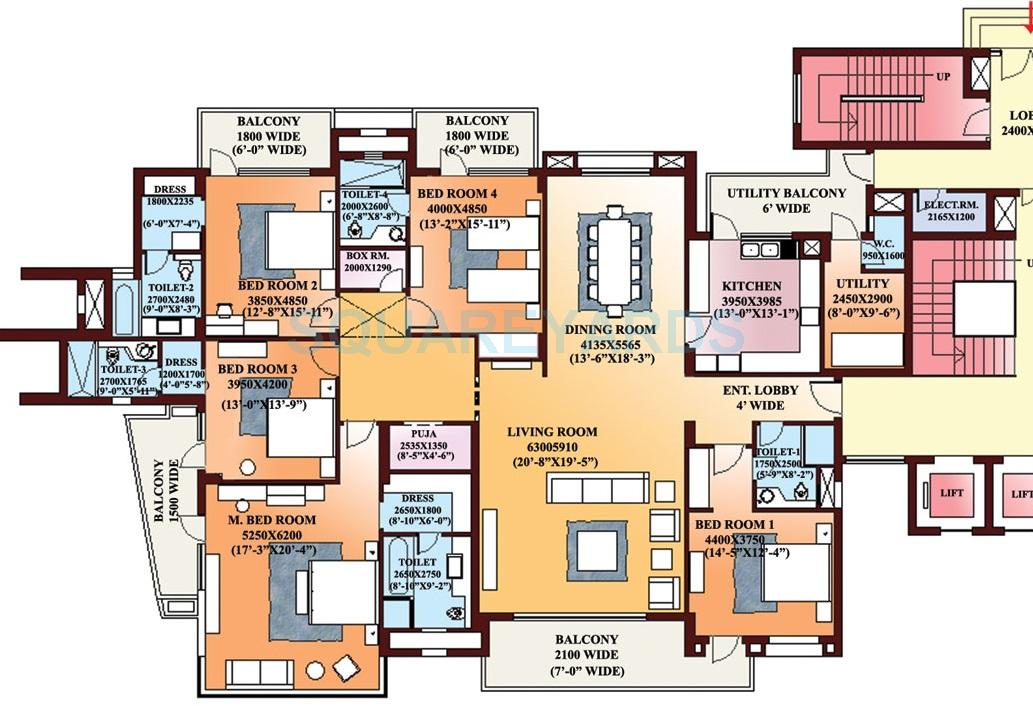 Floor plan of 5 BHK 4665 Sq. Ft. Apartment in Parsvnath Exotica, Gurgaon