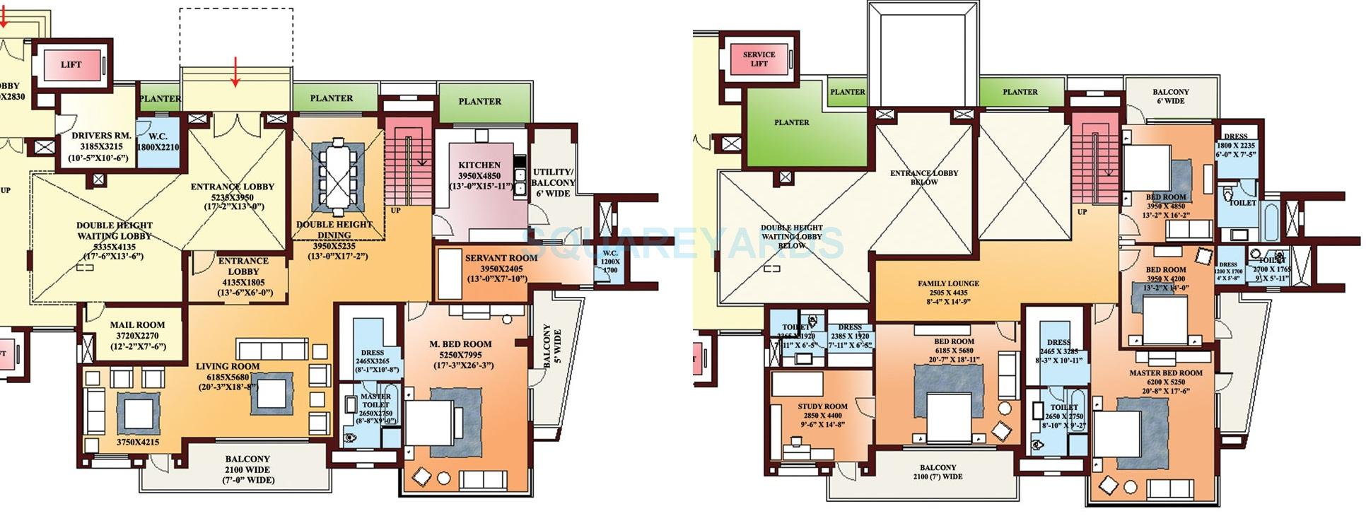 Floor plan of 5 BHK 6260 Sq. Ft. Apartment in Parsvnath Exotica, Gurgaon