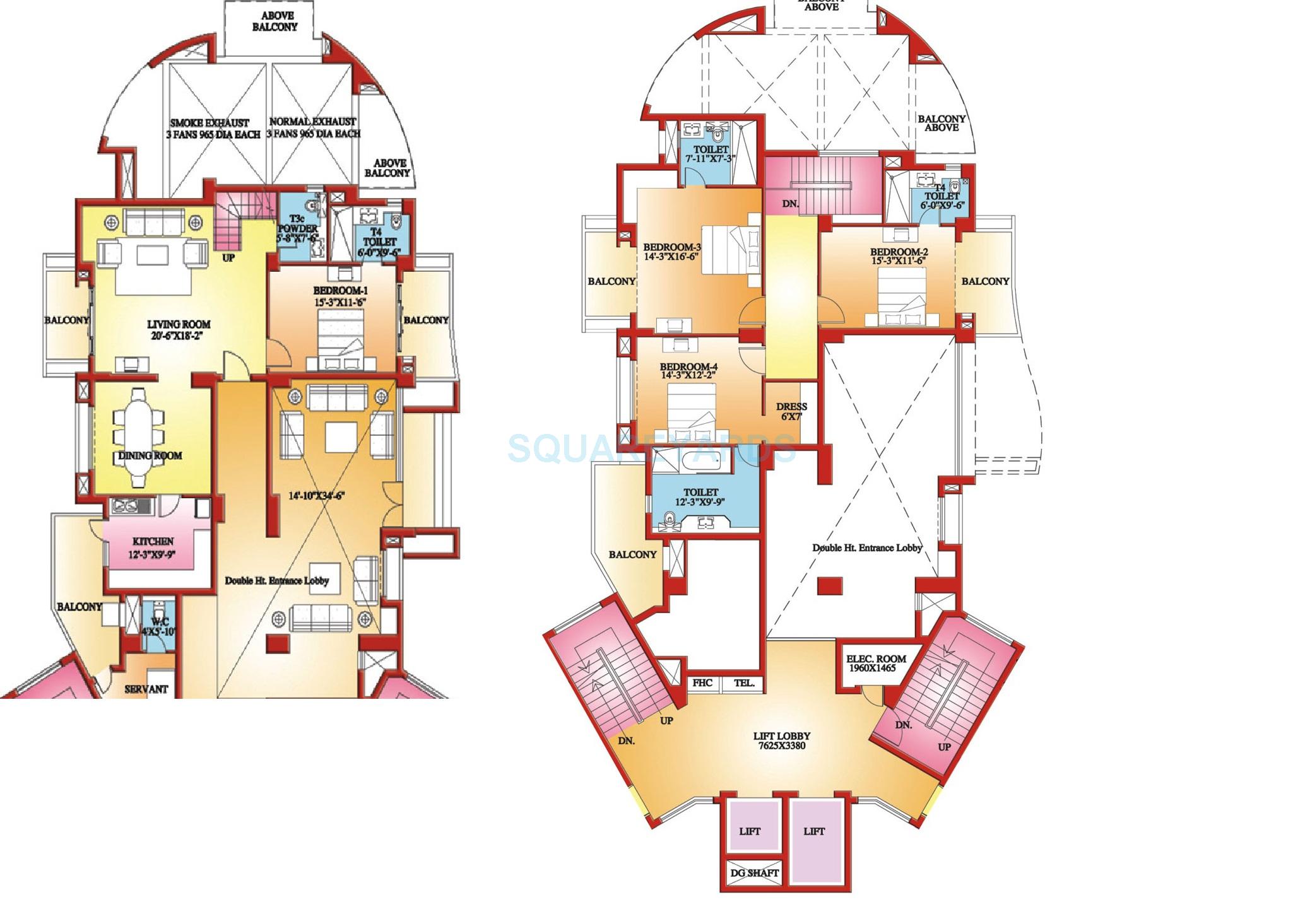 Floor plan of 4 BHK 3645 Sq. Ft. Apartment in Parsvnath Exotica, Gurgaon