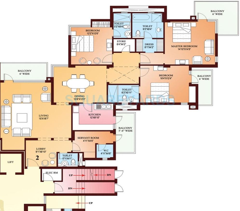 Floor plan of 3 BHK 2895 Sq. Ft. Apartment in Parsvnath Exotica, Gurgaon