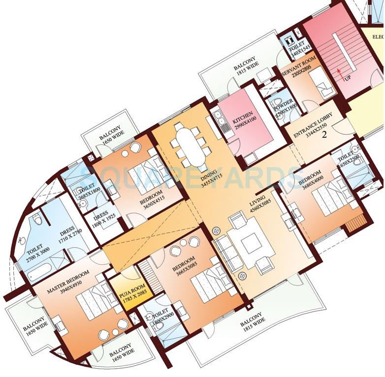 Floor plan of 4 BHK 3390 Sq. Ft. Apartment in Parsvnath Exotica, Gurgaon