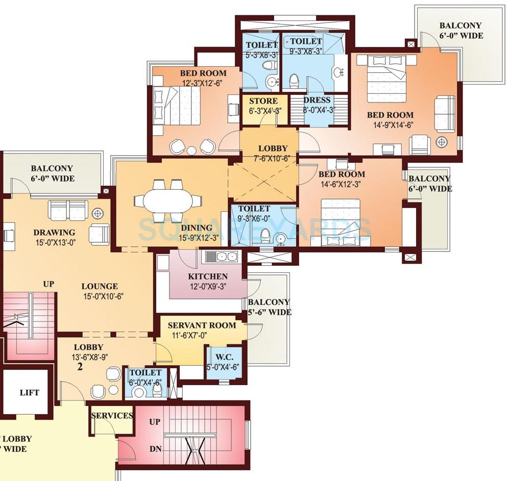 Floor plan of 3 BHK 3425 Sq. Ft. Penthouse in Parsvnath Exotica, Gurgaon
