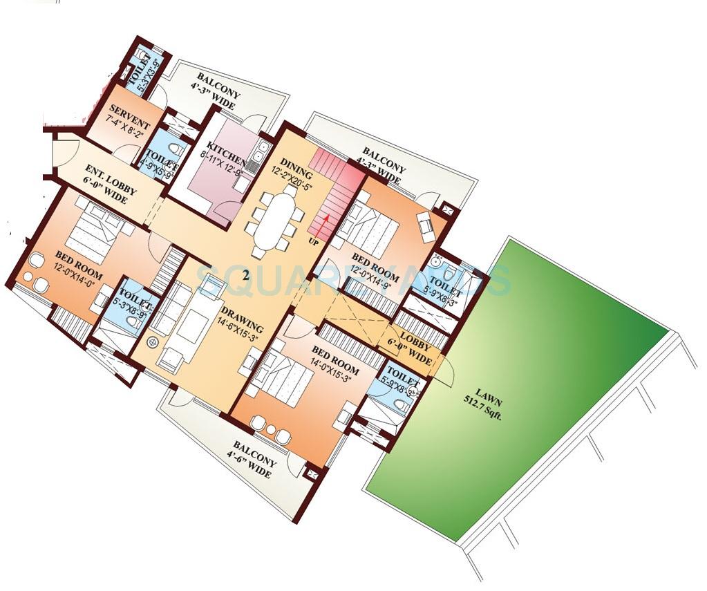 Floor plan of 3 BHK 3845 Sq. Ft. Penthouse in Parsvnath Exotica, Gurgaon