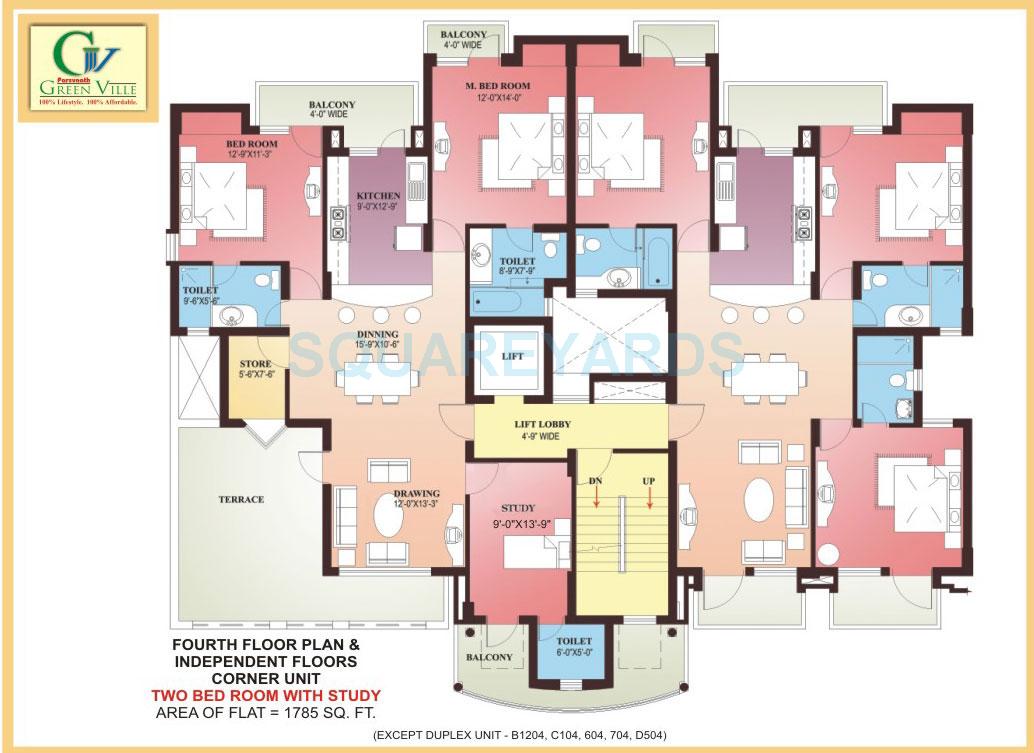 Floor plan of 2 BHK 1785 Sq. Ft. Apartment in Parsvnath Green Ville, Gurgaon