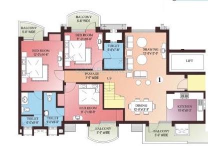 Floor plan of 3 BHK 2070 Sq. Ft. Apartment in Parsvnath Green Ville, Gurgaon