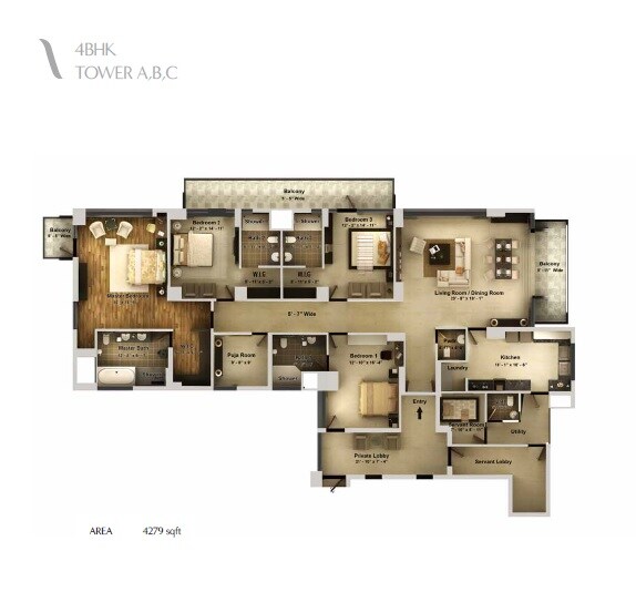 Floor plan of 4 BHK 4279 Sq. Ft. Apartment in Pioneer Araya, Gurgaon