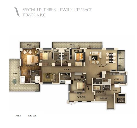 Floor plan of 4 BHK 4983 Sq. Ft. Apartment in Pioneer Araya, Gurgaon