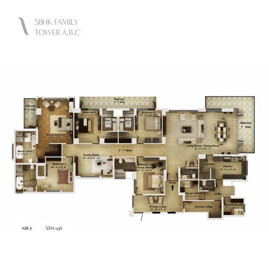 Floor plan of 5 BHK 5514 Sq. Ft. Apartment in Pioneer Araya, Gurgaon