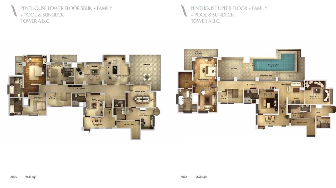 Floor plan of 5 BHK 9625 Sq. Ft. Penthouse in Pioneer Araya, Gurgaon
